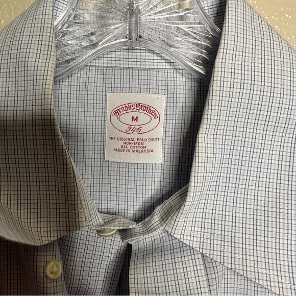 Brooks Brother Light Blue Plaid Button Down Short Sleeve Shirt Size Medium - Picture 3 of 4